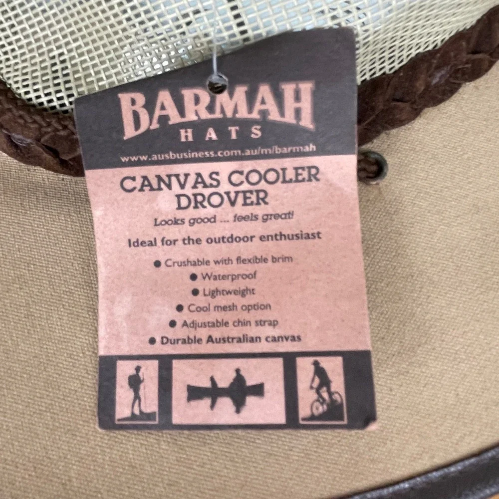 Barmah 1057 Canvas Cooler Drover Hat Size M UV Protection Mesh Outback Safari